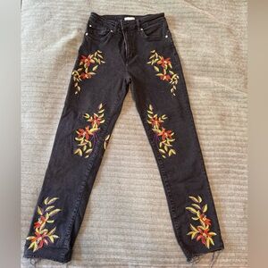 H&M Black Jeans with Colorful Embroidery